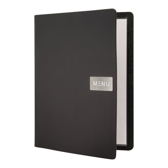 Securit Menu Set - Leather Raw A4 Black - 10 Menu Holders + 20 Extra Pouches