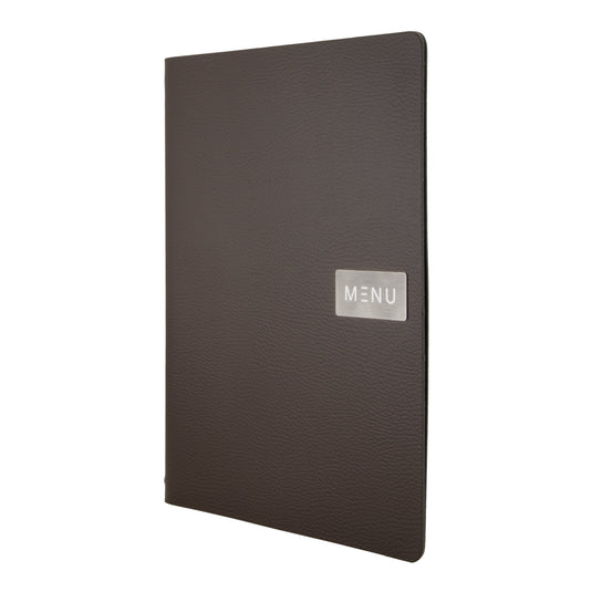 Securit Front-of-House Set - Leather Raw A4 Brown - 10 Menu Holders + 10 Teak Block Bill Presenters