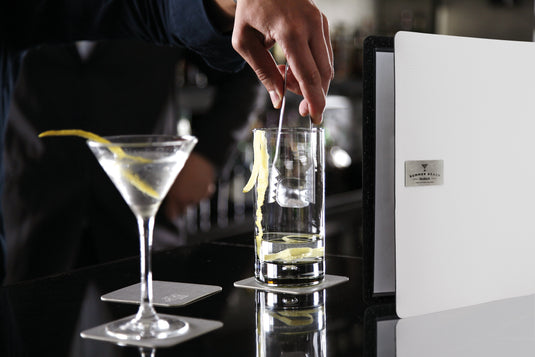 Securit Menu Set - Leather Raw A4 White - 10 Menu Holders + 20 Extra Pouches - in use
