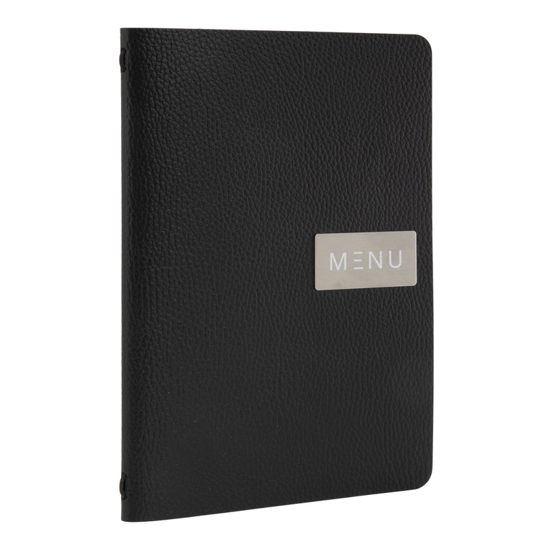 Load image into Gallery viewer, Securit Menu Set - Leather Raw A5 Black - 10 Menu Holders + 20 Extra Pouches - in use
