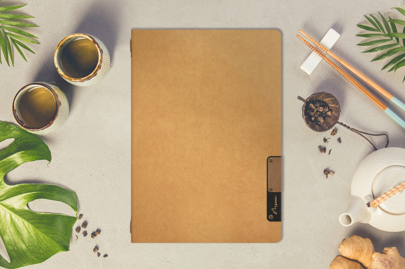 Load image into Gallery viewer, Securit Menu Set - Nature A4 Beige - 10 Menu Holders + 20 Extra Pouches - in use
