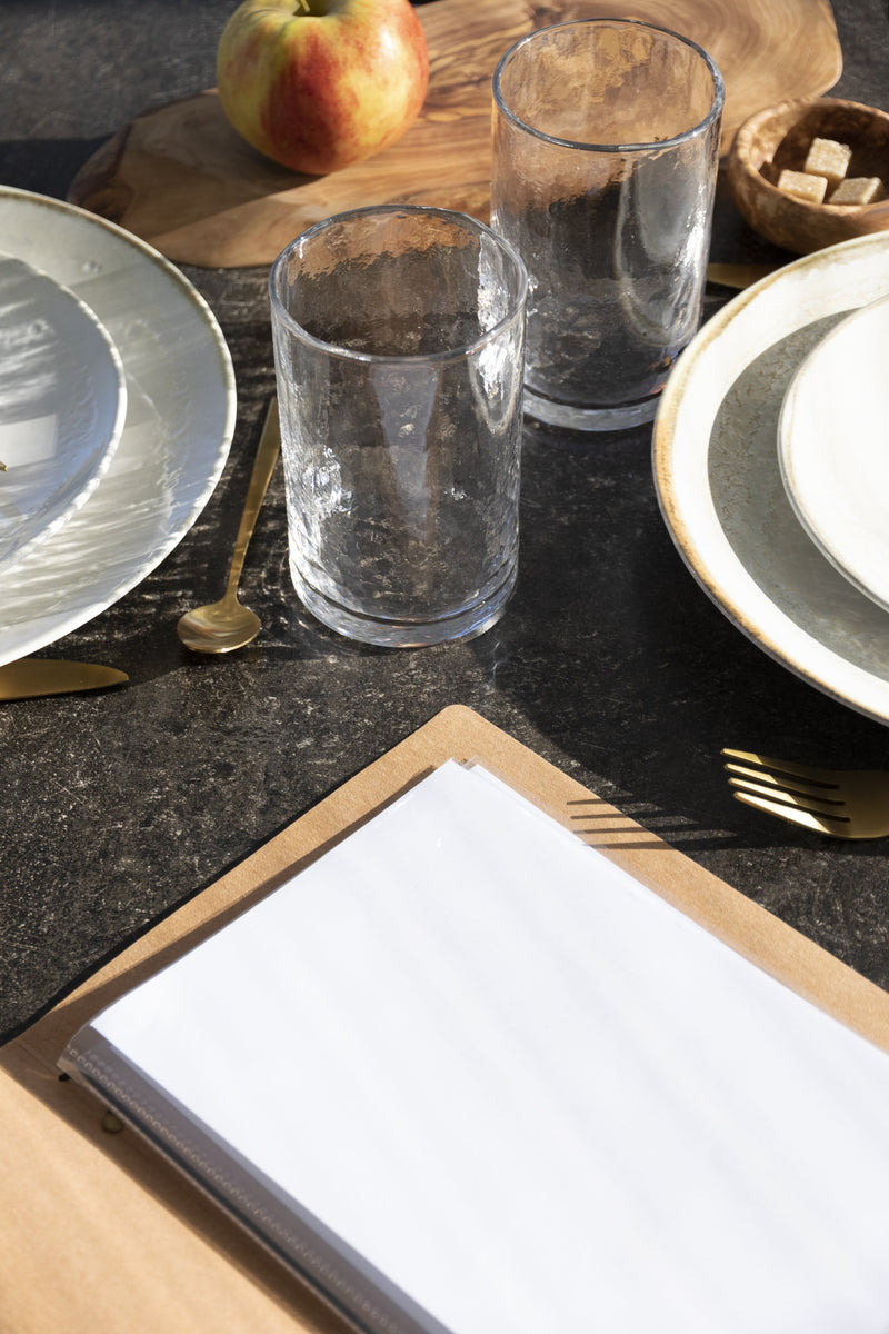 Load image into Gallery viewer, Securit Menu Set - Nature A5 Beige - 10 Menu Holders + 20 Extra Pouches - in use

