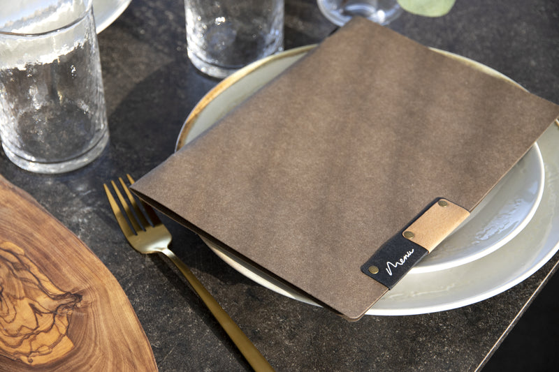 Load image into Gallery viewer, Securit Menu Holders - Nature - Brown 24,7x17,9x0,8cm - Pack of 10 - in use
