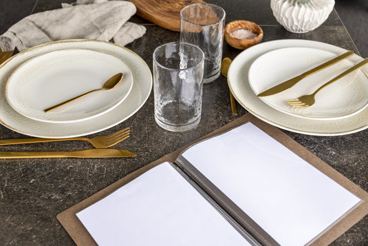 Securit Menu Holders - Nature - Brown 24,7x17,9x0,8cm - Pack of 10 - in use