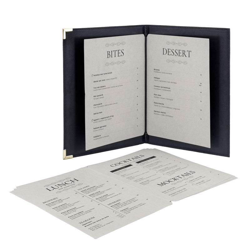 Load image into Gallery viewer, Securit Menu Holders - Premium A5 Paper Menu Card Inserts in Gray 30x21x1cm - 4 x Set of 50
