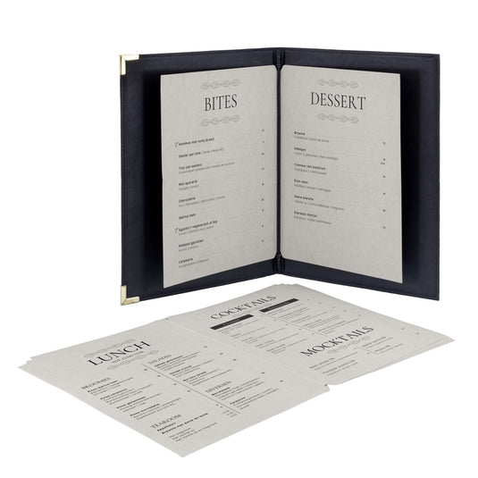Securit Menu Holders - Premium A5 Paper Menu Card Inserts in Gray 30x21x1cm - 4 x Set of 50