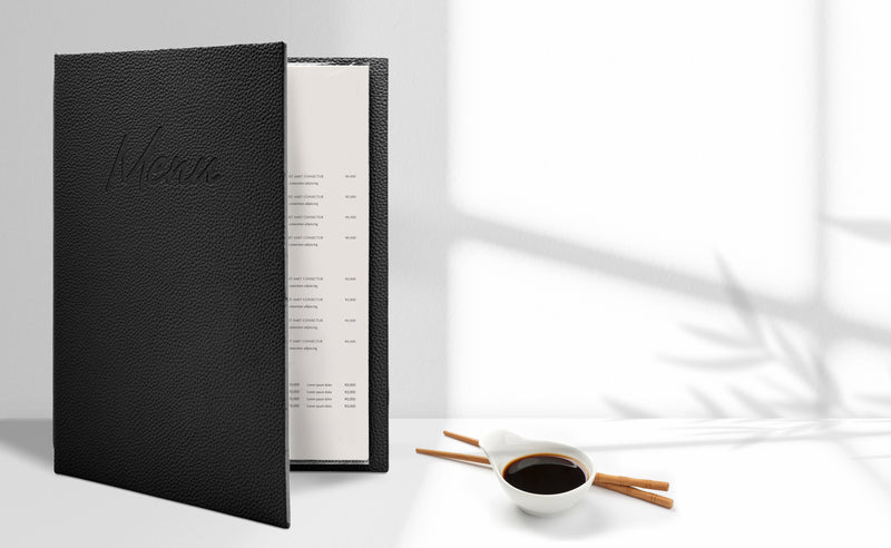 Load image into Gallery viewer, Securit Menu Holders - Signature Menu Holder A4 in Black 25x31,5x2cm - Pack of 10 - in use
