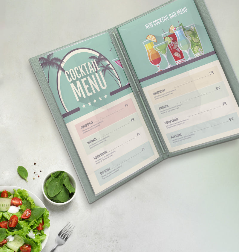 Load image into Gallery viewer, Securit Menu Holders - Signature Menu Holder A4 in Green 25x31,5x2cm - Pack of 10 - in use
