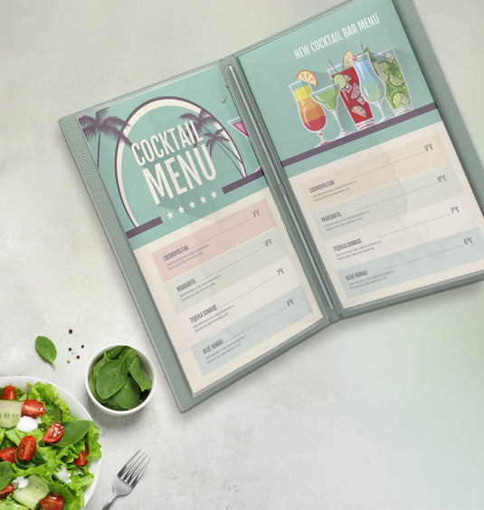 Securit Menu Holders - Signature Menu Holder A4 in Green 25x31,5x2cm - Pack of 10 - in use
