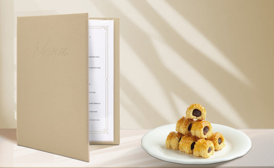 Securit Menu Holders - Signature Menu Holder A4 in Sand 25x31,5x2cm - Pack of 10 - in use