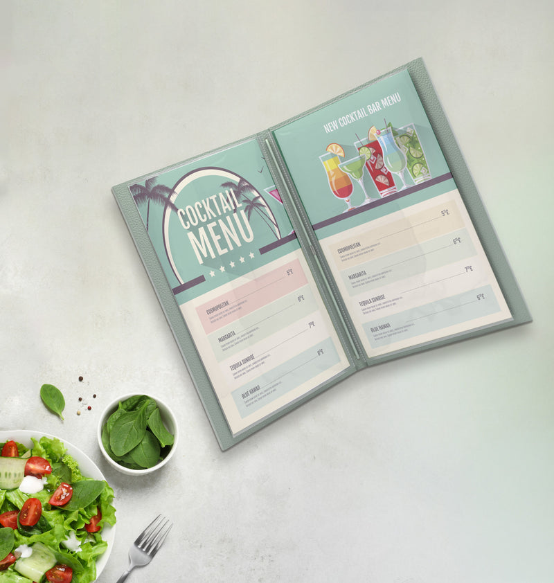 Load image into Gallery viewer, Securit Menu Holders - Signature Menu Holder A5 in Green 18x22,5x2cm - Pack of 10 - in use
