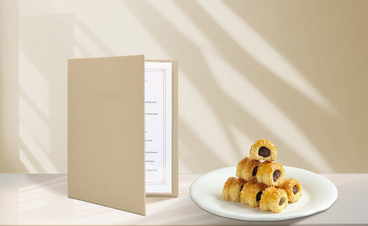 Securit Menu Holders - Signature Menu Holder A5 in Beige 18x22,5x2cm - Pack of 10 - in use