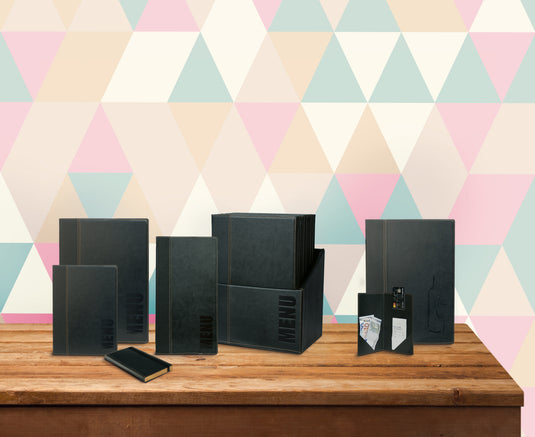 Securit Menu Holders - Trendy - Black 18,3x10,2x1,8cm - Pack of 10 - in use