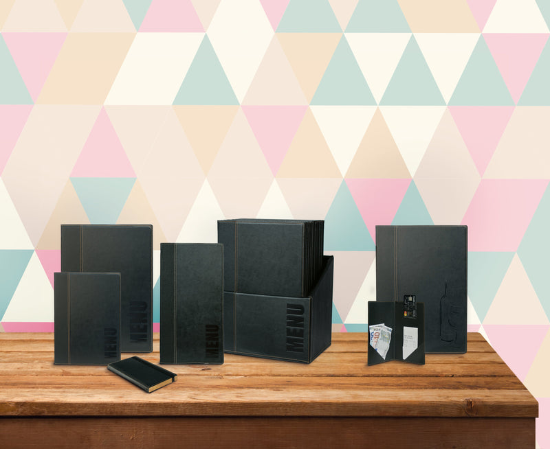 Load image into Gallery viewer, Securit Menu Set - Trendy A5 Blue - 10 Menu Holders + 20 Extra Pouches - in use

