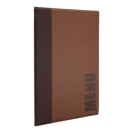 Securit Menu Set - Trendy A4 Light Brown - 10 Menu Holders + 20 Extra Pouches - in use