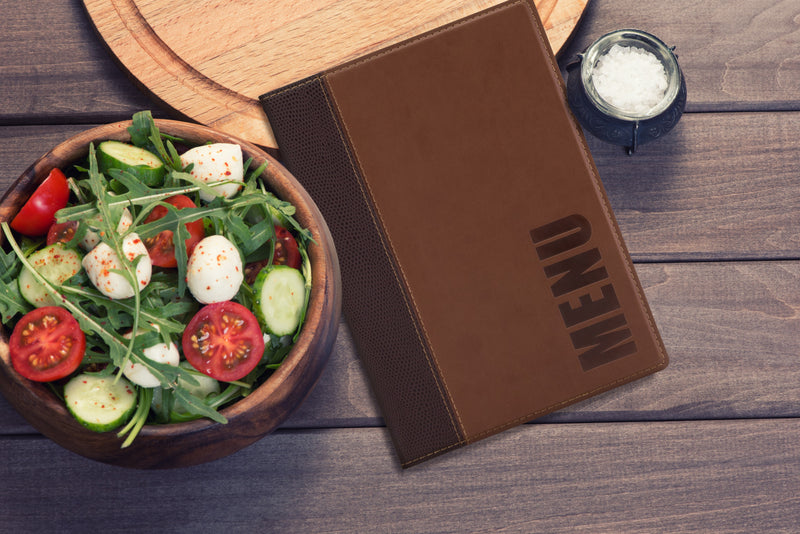 Load image into Gallery viewer, Securit Menu Holders - Trendy - Light Brown 25,3x17,7x0,8cm - Pack of 10 - in use
