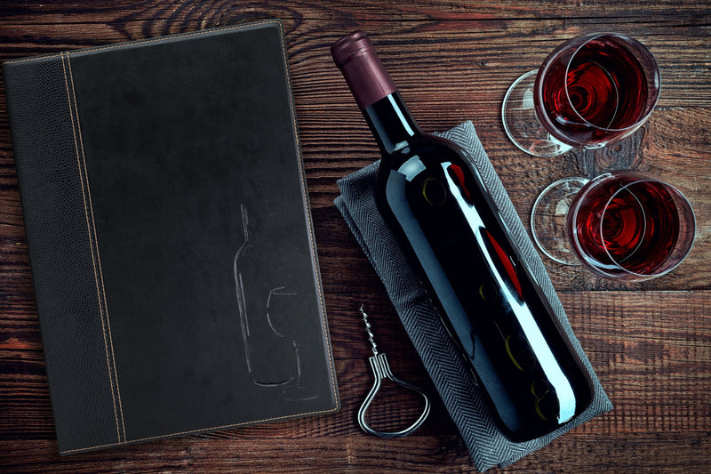 Load image into Gallery viewer, Securit Menu Set - Trendy Wine Card A4 Black - 10 Menu Holders + 20 Extra Pouches - in use
