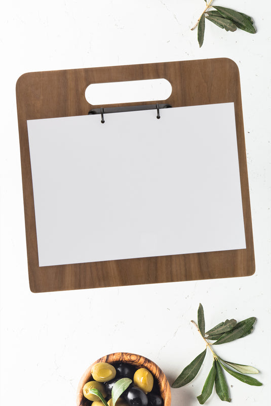 Securit Menu Holders - Walnut - Walnut 32,7x30x2,6 - Pack of 10 - in use