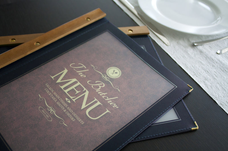 Load image into Gallery viewer, Securit Menu Holders - Wood - Black 32,2x26,6x2cm - Pack of 10 - in use

