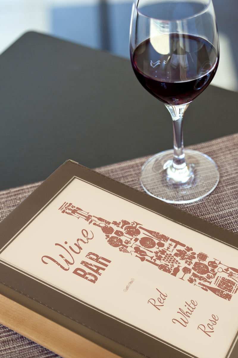 Load image into Gallery viewer, Securit Menu Set - Wood A5 Brown - 10 Menu Holders + 20 Extra Pouches - in use

