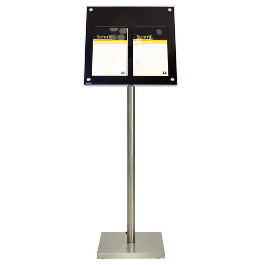 Securit Information Display Set - Glass Star Walnut 4A4 - Display + Pole & Base + LED Lamp