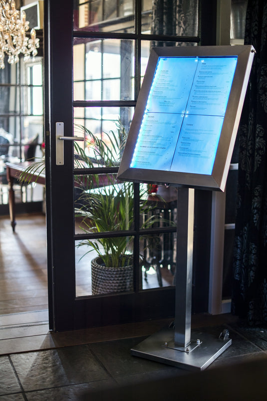 Securit Information Display Set - Stainless Steel 4A4 RGB LED - Display + Pole & Base + Battery - in use
