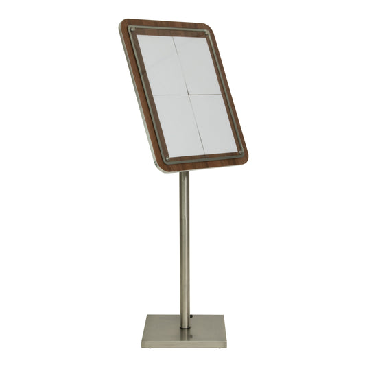 Securit Information Display Set - Glass Star Walnut 4A4 - Display + Pole & Base + LED Lamp