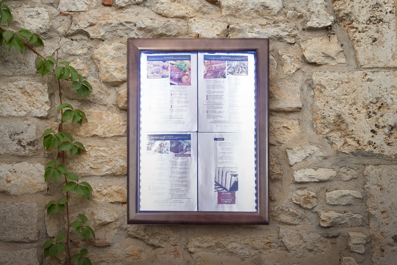Load image into Gallery viewer, Securit Information Display Set - Classic Dark Brown 4A4 LED - Display + Pole &amp; Base + Battery - in use
