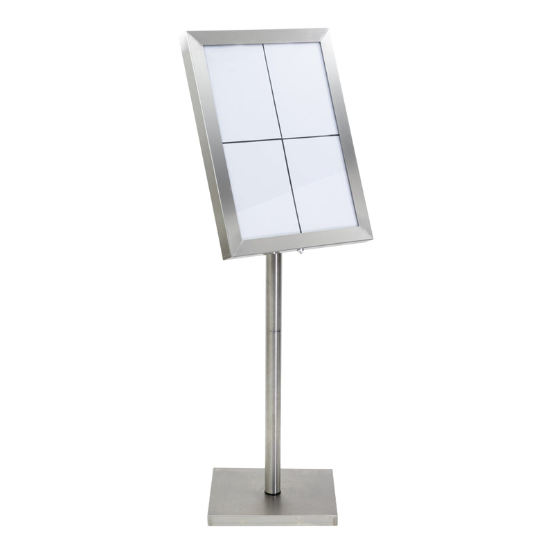 Load image into Gallery viewer, Securit Information Display Set - Classic Stainless Steel 4A4 LED - Display + Pole &amp; Base + Battery
