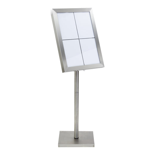 Securit Information Display Set - Classic Stainless Steel 4A4 LED - Display + Pole & Base + Battery
