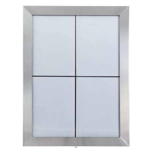 Securit Information Display Set - Classic Stainless Steel 4A4 LED - Display + Pole & Base + Battery