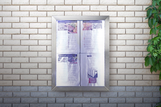 Securit Information Display Set - Classic Stainless Steel 4A4 LED - Display + Pole & Base + Battery - in use