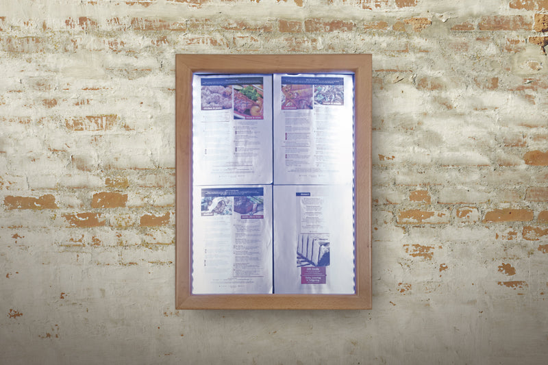Load image into Gallery viewer, Securit Information Display Set - Classic Teak 4A4 LED - Display + Pole &amp; Base + Battery - in use
