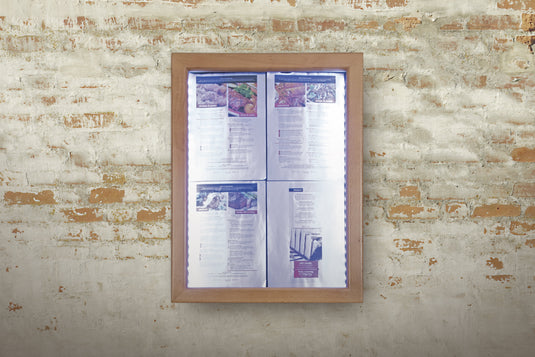 Securit Information Display Set - Classic Teak 4A4 LED - Display + Pole & Base + Battery - in use