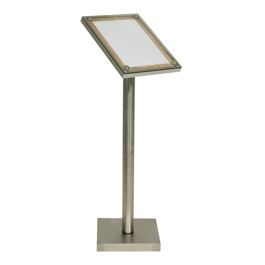 Securit Information Display Set - Glass Star Oak A4 - Display + Pole & Base + LED Lamp