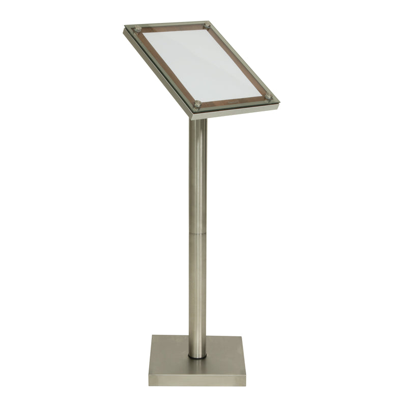 Load image into Gallery viewer, Securit Information Display Set - Glass Star Walnut A4 - Display + Pole &amp; Base + LED Lamp
