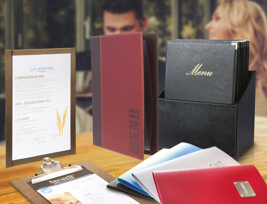 Securit Menu Holders - Rio - Blue 34x25,5x1,8cm - Pack of 10 - in use