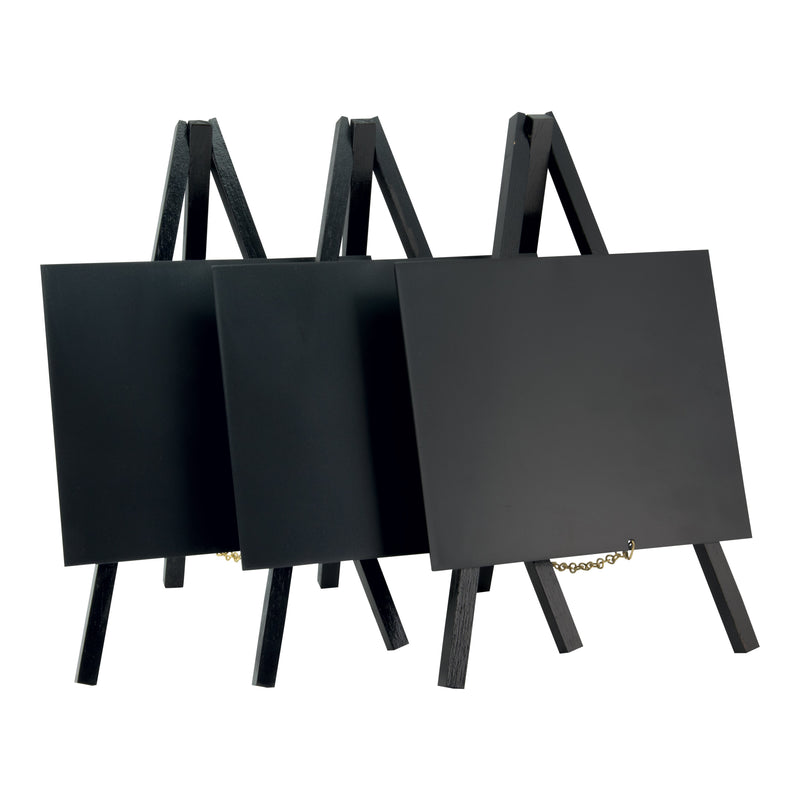 Load image into Gallery viewer, Securit Table Chalkboard Set - Mini Easel Black (10 Sets of 3) - 30 Easels + White Markers

