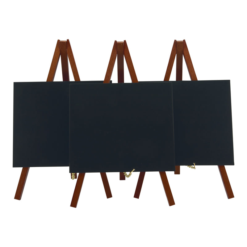 Load image into Gallery viewer, Securit Table Chalkboard Set - Mini Easel Mahogany (10 Sets of 3) - 30 Easels + White Markers

