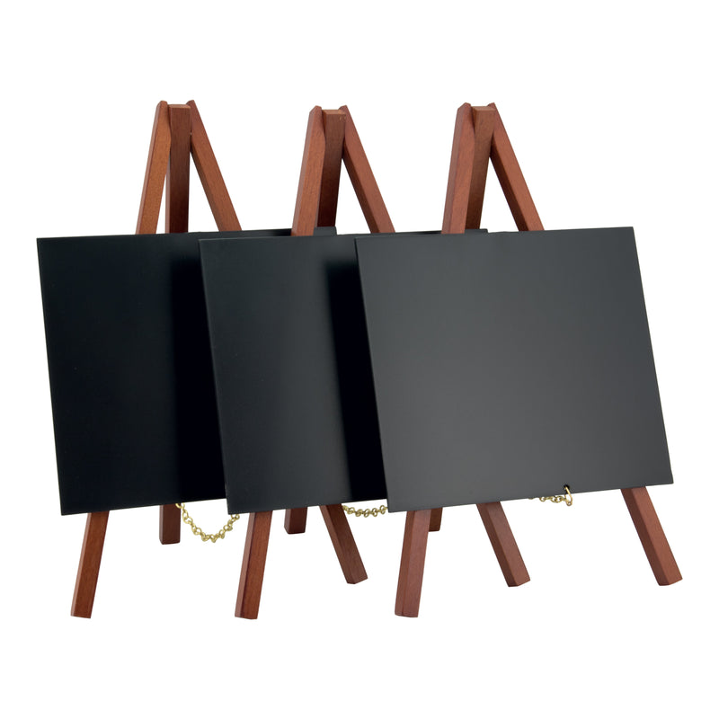 Load image into Gallery viewer, Securit Table Chalkboard Set - Mini Easel Mahogany (10 Sets of 3) - 30 Easels + White Markers

