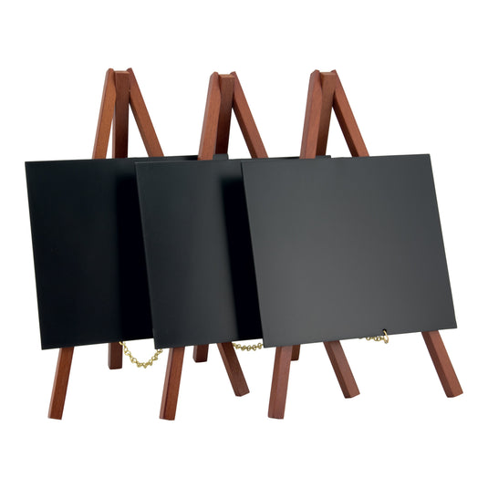 Securit Table Chalkboard Set - Mini Easel Mahogany (10 Sets of 3) - 30 Easels + White Markers