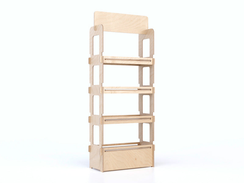 Load image into Gallery viewer, Market 600 – sturdy eucalyptus display shelving unit with four spacious shelves
