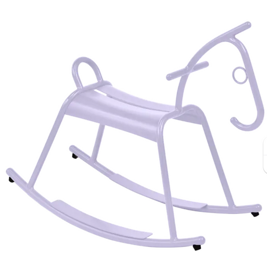 Fermob ADADA rocking horse for kids' restaurant corner, made of colorful, playful plastic, perfect for children's waiting areas.