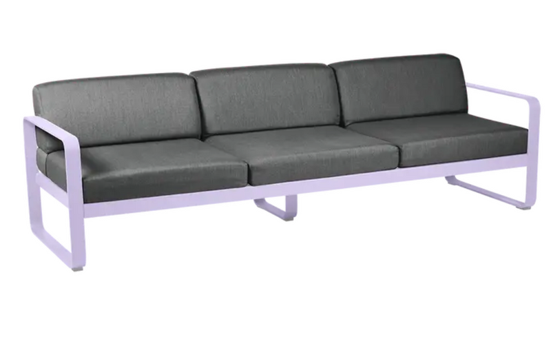 Load image into Gallery viewer, Fermob Bellevie 3-seater outdoor sofa with marshmallow graphite grey metal frame, stylish patio furniture for outdoor seating.
