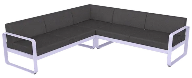 Load image into Gallery viewer, Fermob Bellevie Composition 2 outdoor lounge set with marshmallow and graphite grey cushions, modular sofa for patio or garden.
