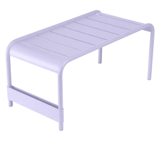Fermob Luxembourg large low table and bench in a marshmallow color, measuring 86x44 cm, outdoor furniture with a modern design.