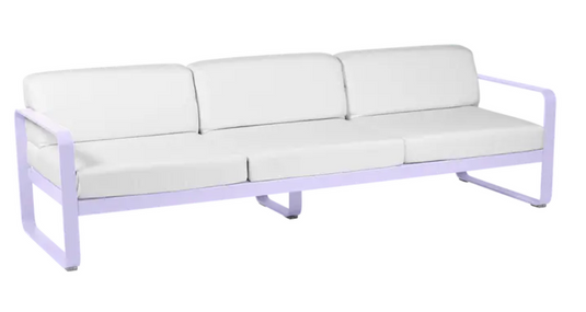 Bellevie 3-seater outdoor sofa by Fermob with off-white fabric and metal frame, designed for stylish outdoor relaxation.