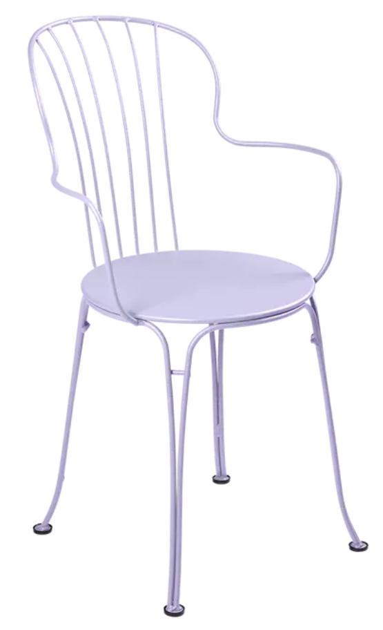 Load image into Gallery viewer, Fermob OPÉRA+ outdoor metal armchair with a sleek, curved design in a soft marshmallow color, perfect for patio seating.
