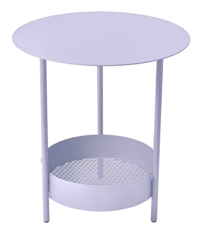 Load image into Gallery viewer, Fermob Salsa pedestal side table with a round marshmallow-colored top, outdoor furniture for patio or garden.
