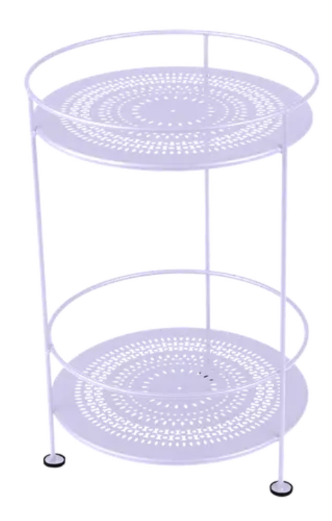 Load image into Gallery viewer, Fermob Guinguette side table with perforated double top, metal design, in a soft marshmallow color, ideal for outdoor or patio use.
